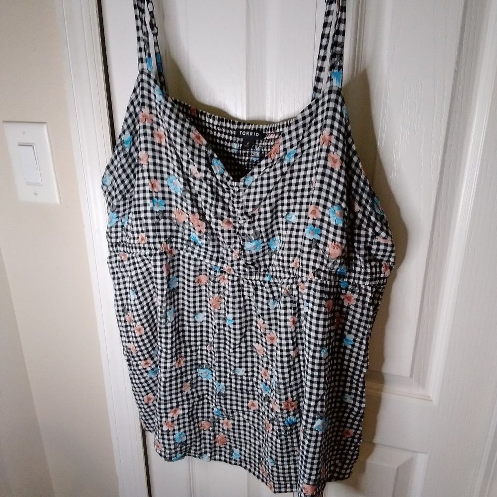 Torrid Gingham Floral Challis Babydoll Cami